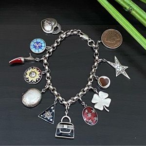 Vintage 925 Sterling Silver 12 Charms Bracelet
